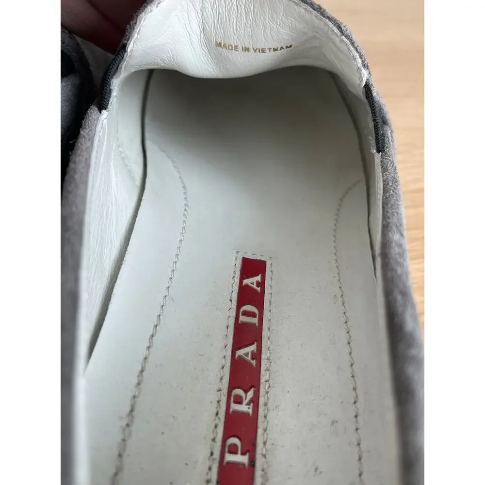 Prada Gray Suede Slip On Sneakers Womens 7 Leather Lined